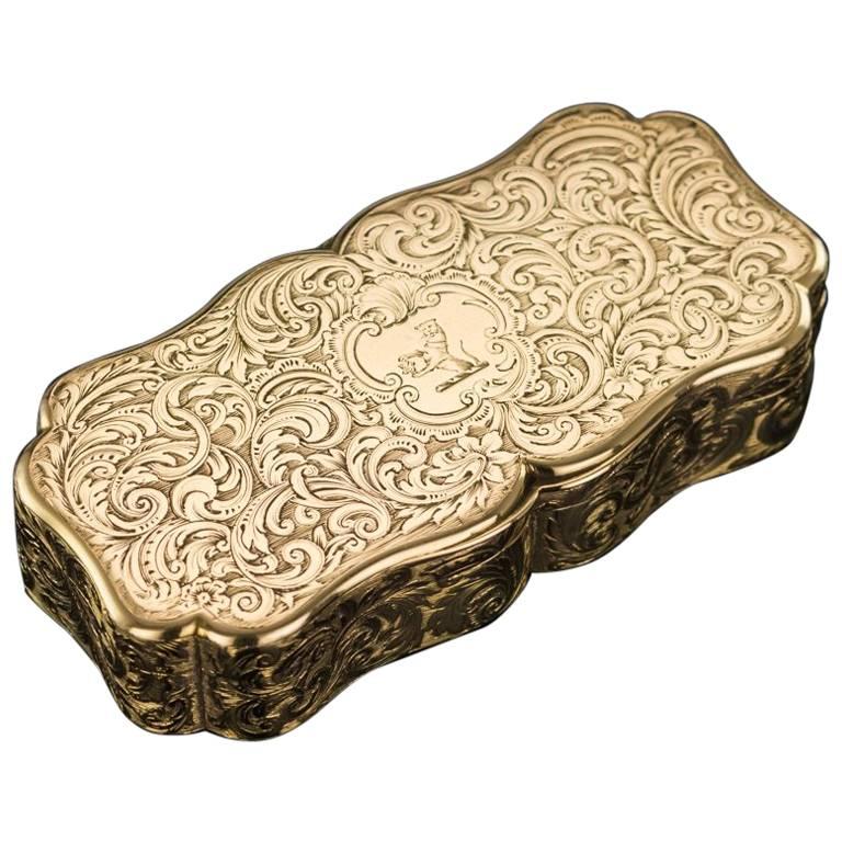 Antique Victorian 18-Karat Gold Snuff Box, Nathaniel Mills, circa 1851