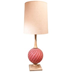 Italian Hollywood Regency Pink Murano Glass and Marble Table Lamp