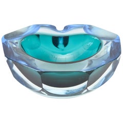 Italian Murano Cenedese Faceted Sommerso Chunky Glass Bowl 