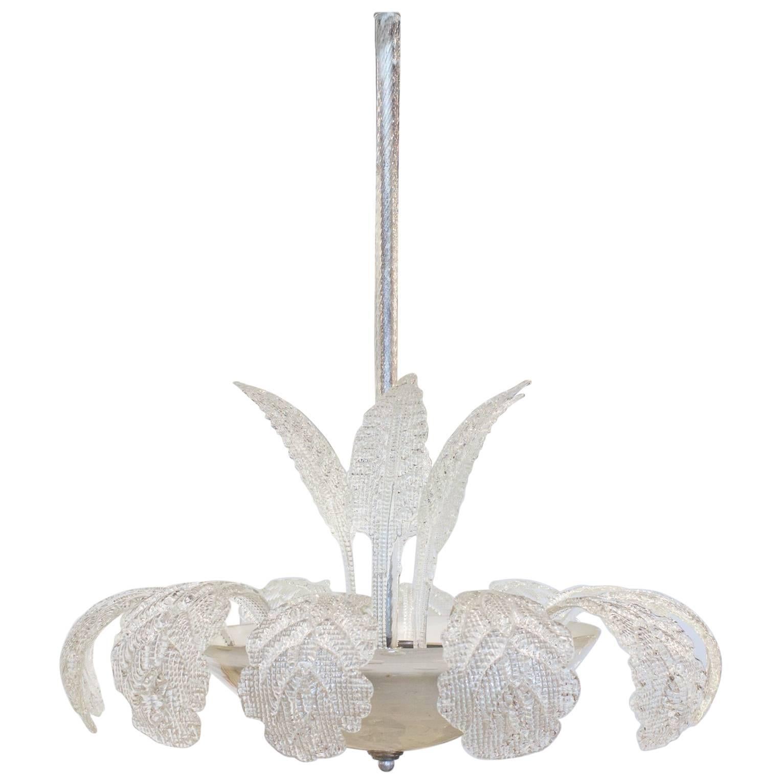 Midcentury Murano Glass Chandelier with Leaf and Palm Fronds