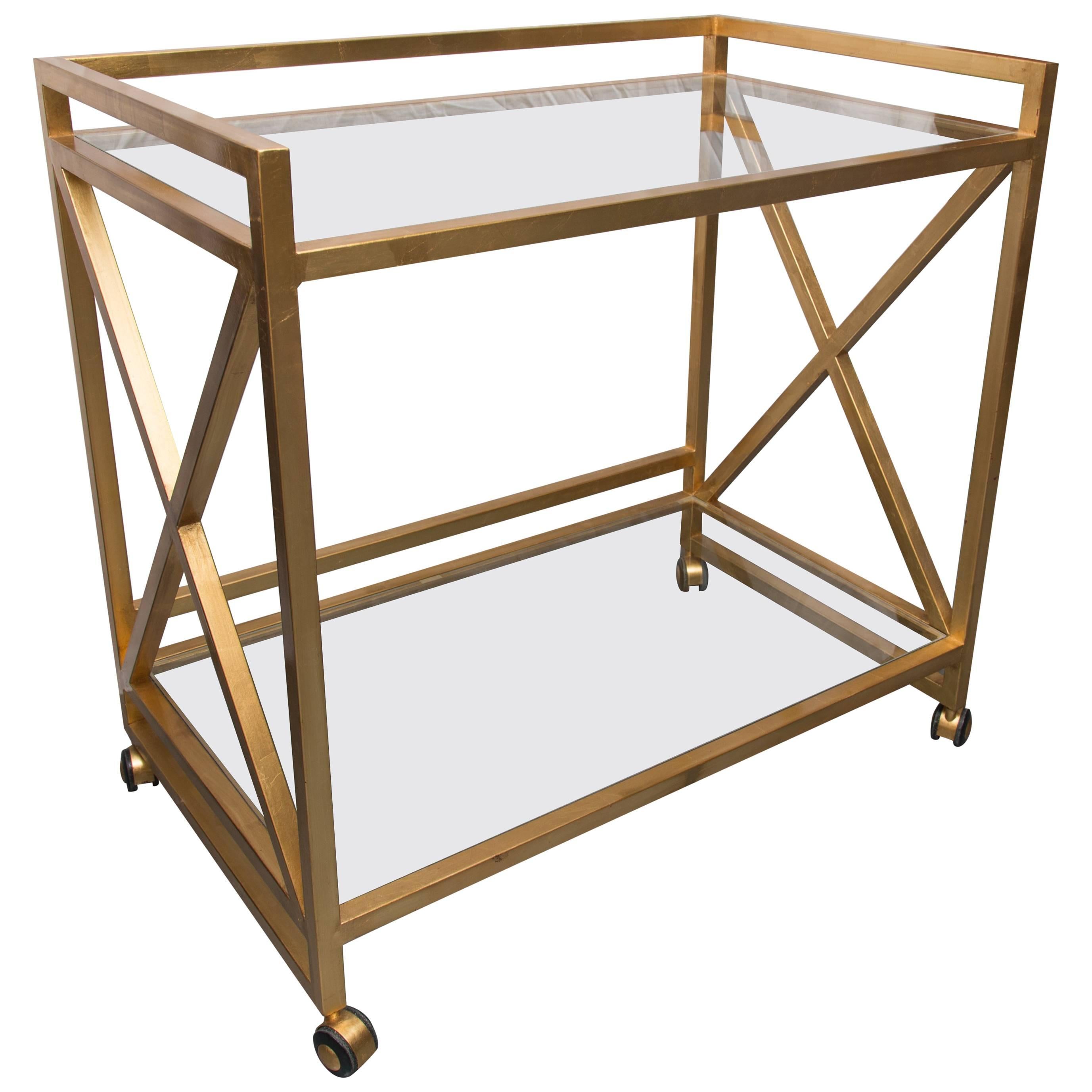 Gilt Metal Trolley with Glass Insets