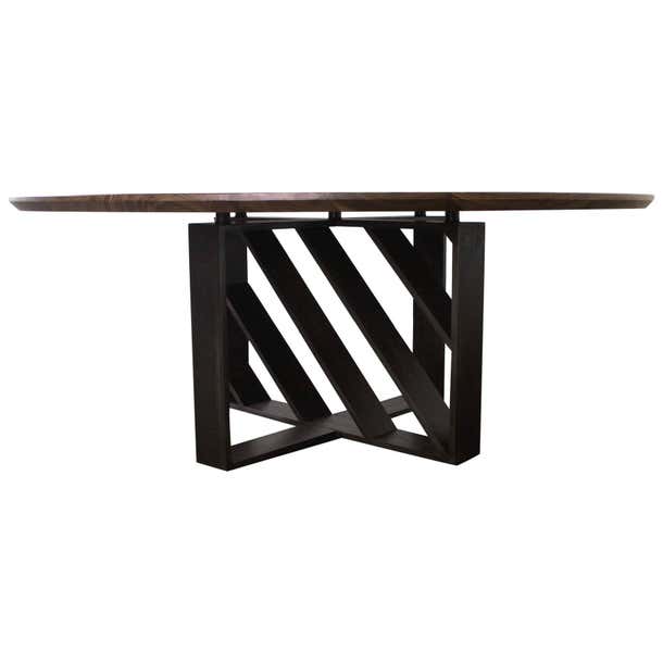 Table, Round, Dining, Blackened Steel, Hardwood, Modern, Geometric ...