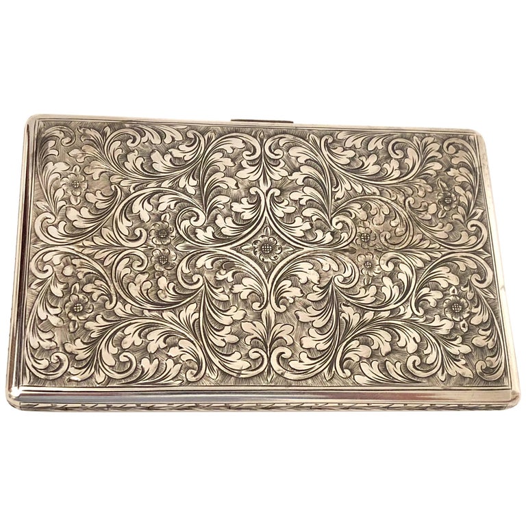 Antique Sterling Sliver Cigarette Holder Case Engraved Body at 1stDibs