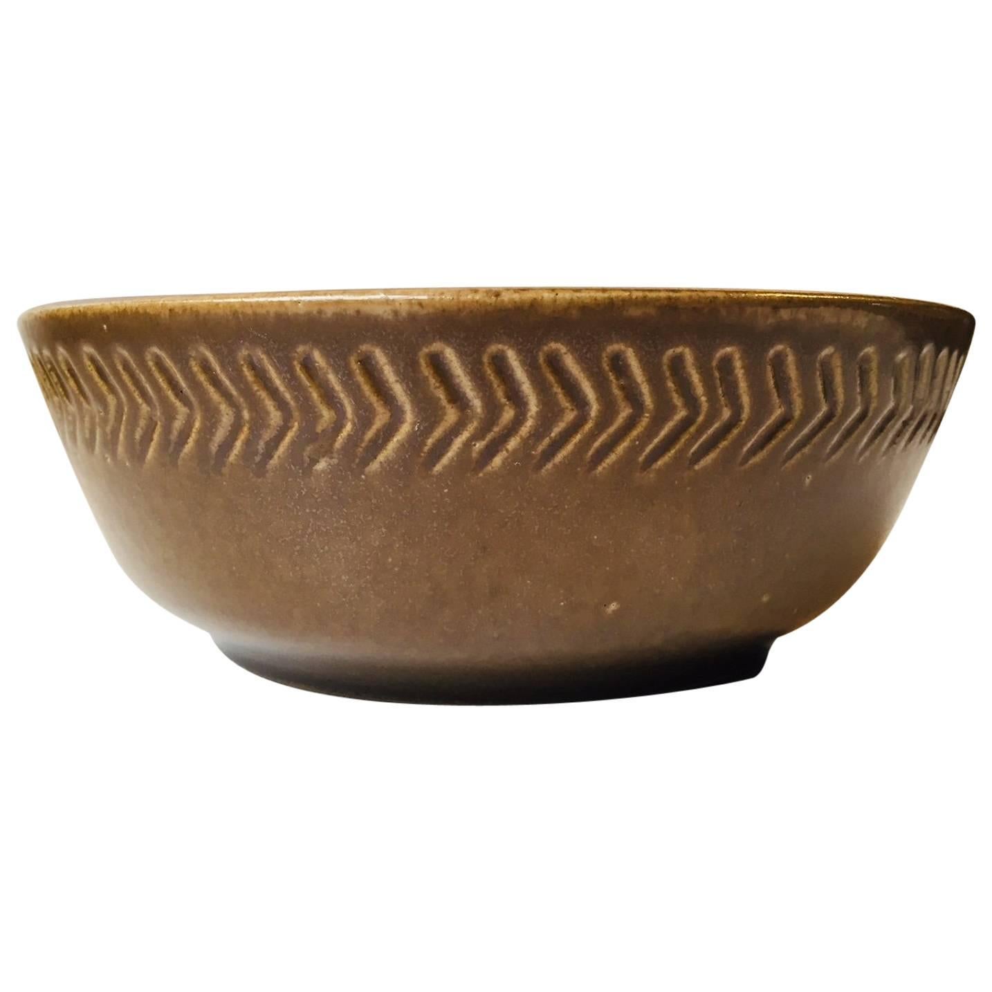 Unique Swedish Modern Pottery Bowl with Geometric Decor by Yngve Blixt, Hoganas