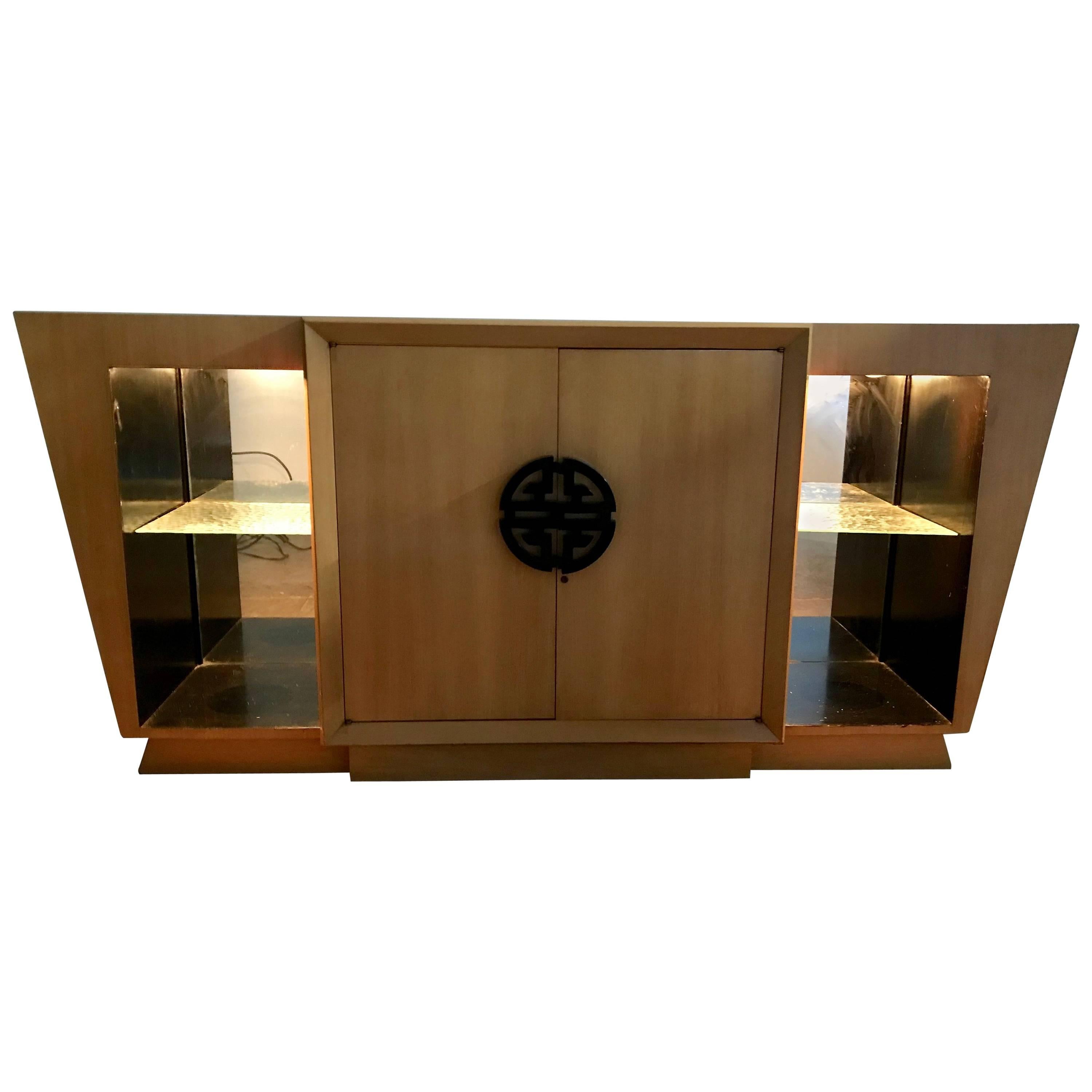 Striking Asian Modern Deco Style Light Up Dry Bar or Sideboard by Maximillion