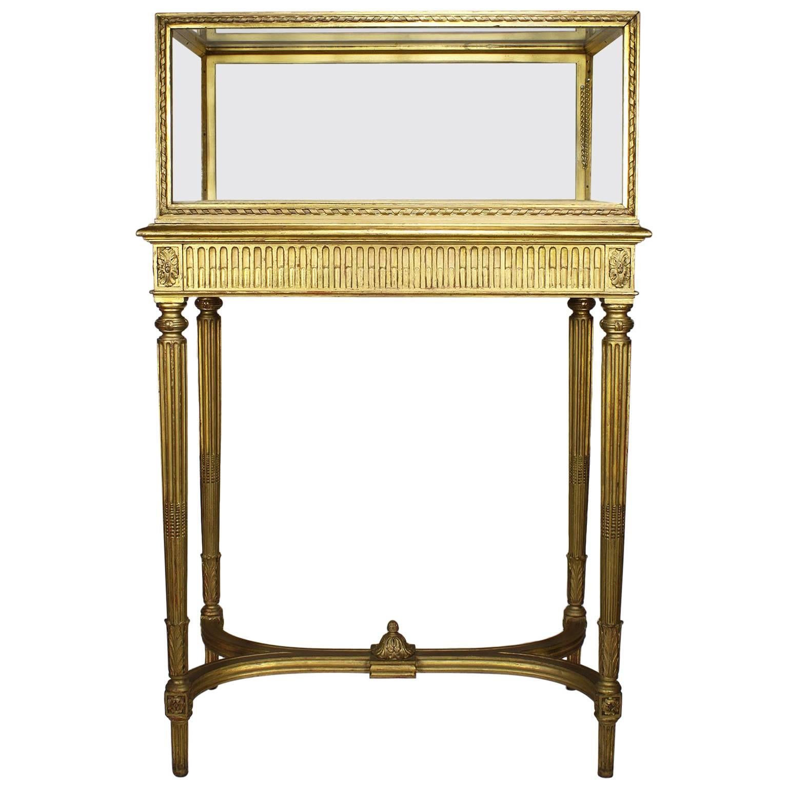 French 19th Century Louis XVI Style Giltwood Carved Exhibition Vitrine Table