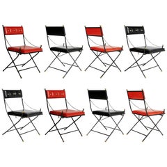 Campaign Folding Chairs in the Style of Maison Jansen, Set of Eight, circa 1960