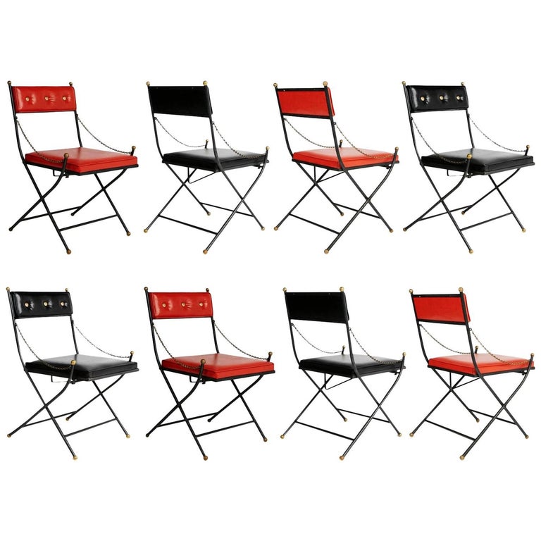 Campaign Folding Chairs in the Style of Maison Jansen, Set of Eight, circa 1960 at 1stDibs