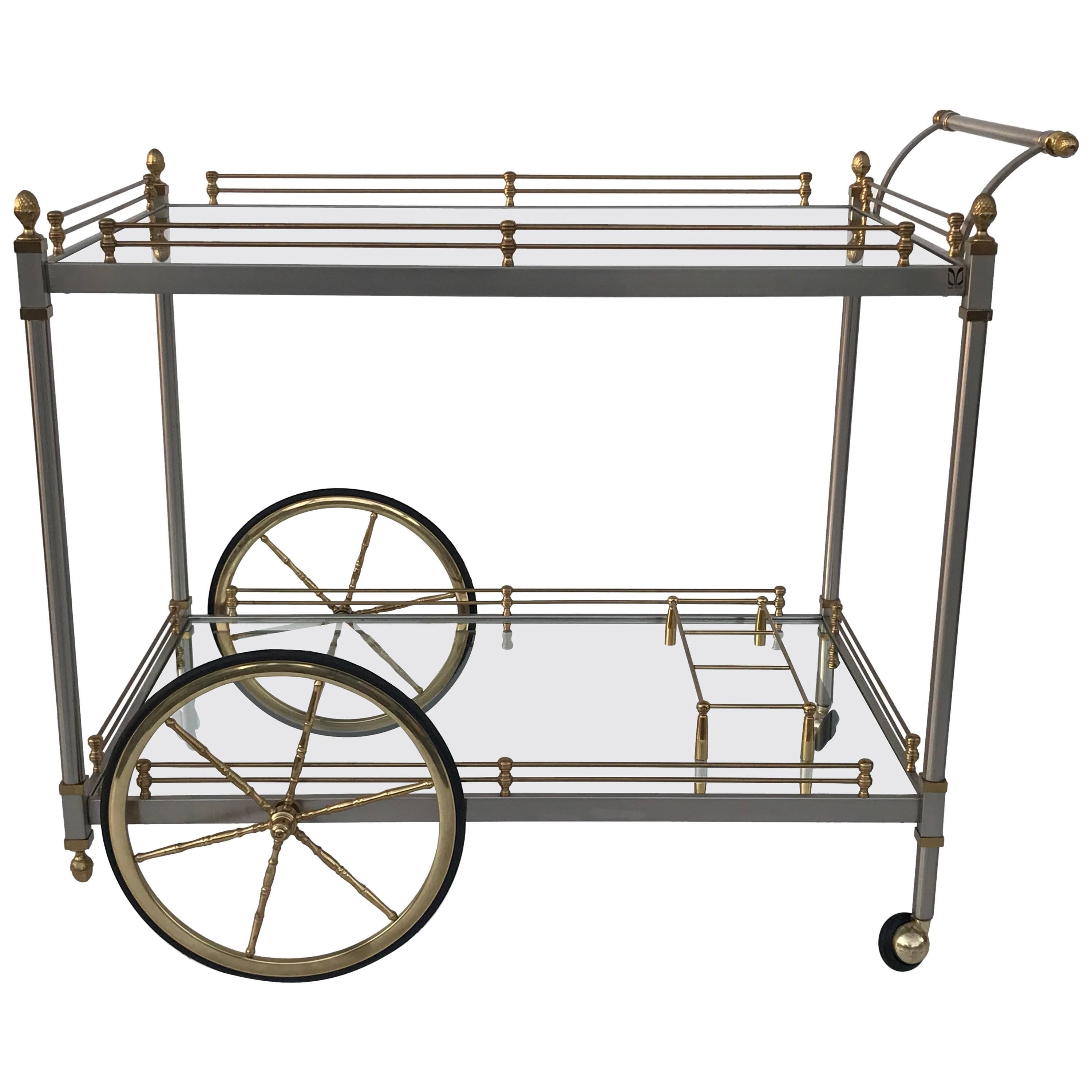 Chrome and Brass Bar Cart Attributed to Maison Jansen