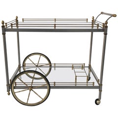 maison jansen bar cart Chrome and Brass Bar Cart Attributed to Maison Jansen