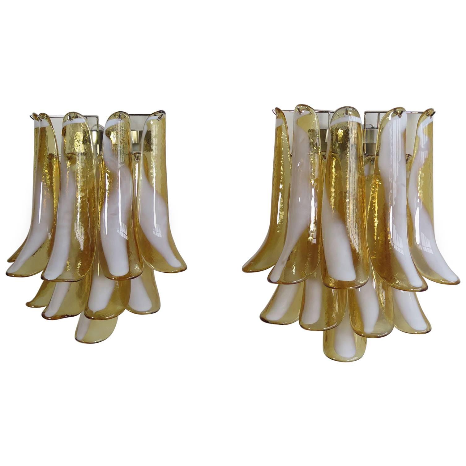 Pair of Vintage Italian Mazzega Murano Wall Lights, Caramel Lattimo Glasses