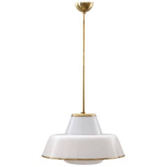 1950s White Glass and Brass Pendant by Lisa Johansson-Pape for Orno, Finland