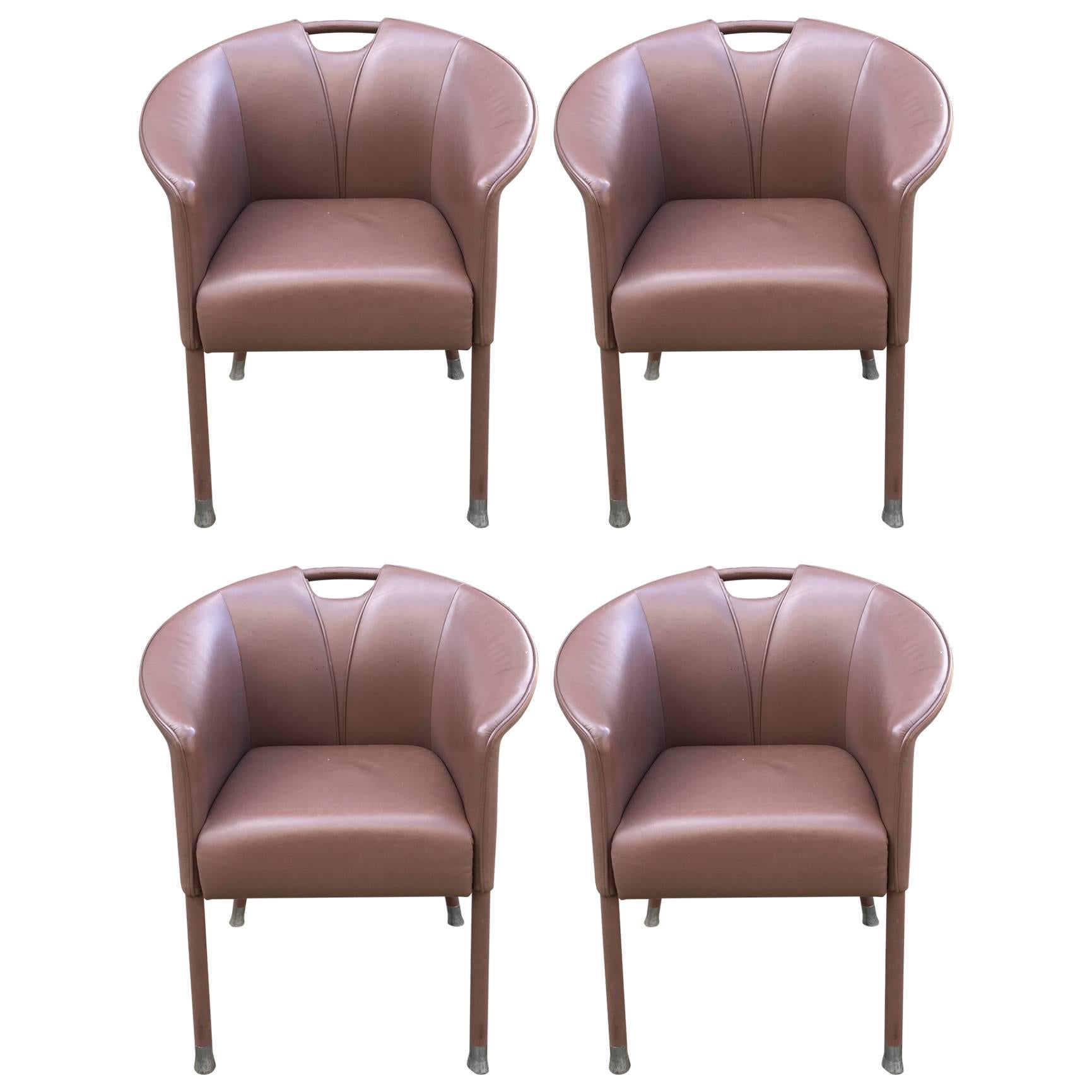 Paolo Piva, 4 Leather Armchairs, Edition Wittmann, circa 1980