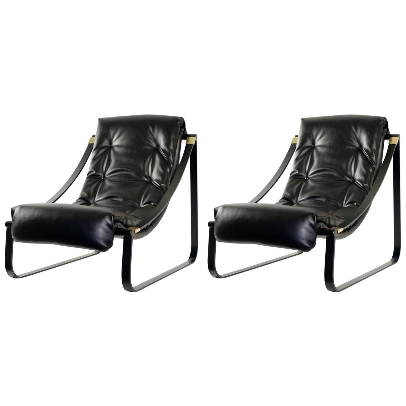 1970s Pair of Black Lounge Chairs
