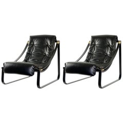 1970s Pair of Black Lounge Chairs