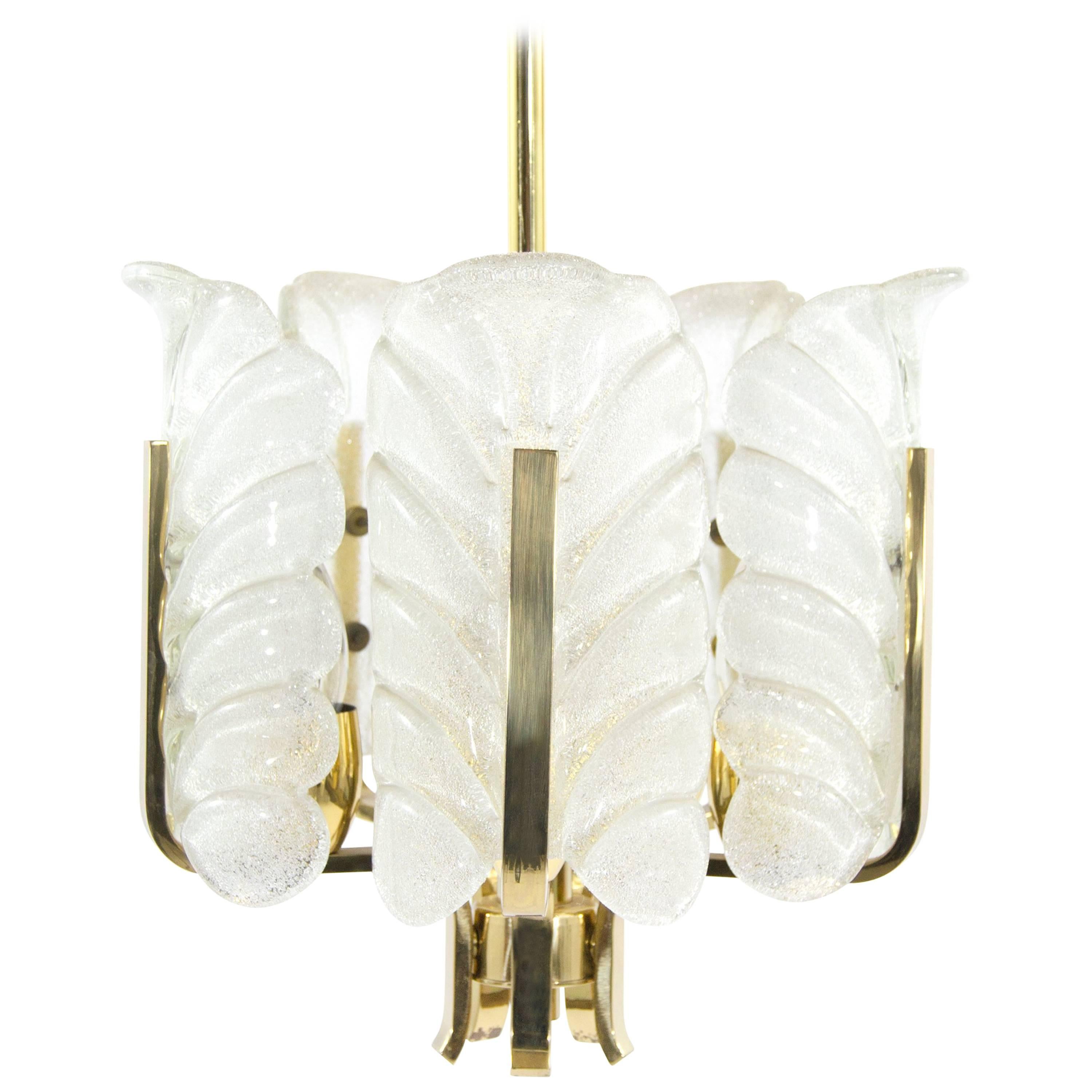 Murano Glass Brass Chandelier by Carl Fagerlund for Orrefors, Sweden, 1960s