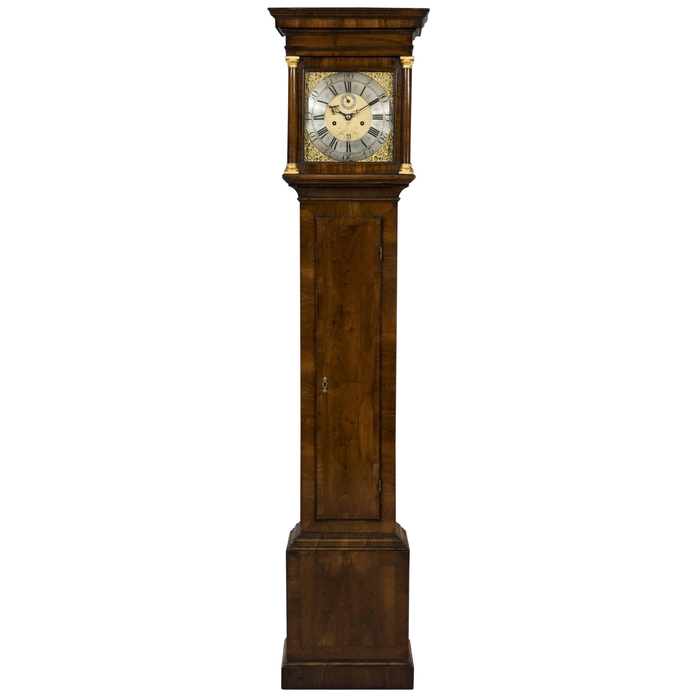 George III Period Dial Walnut Longcase Clock by Richard Lewis of Wincanton For Sale