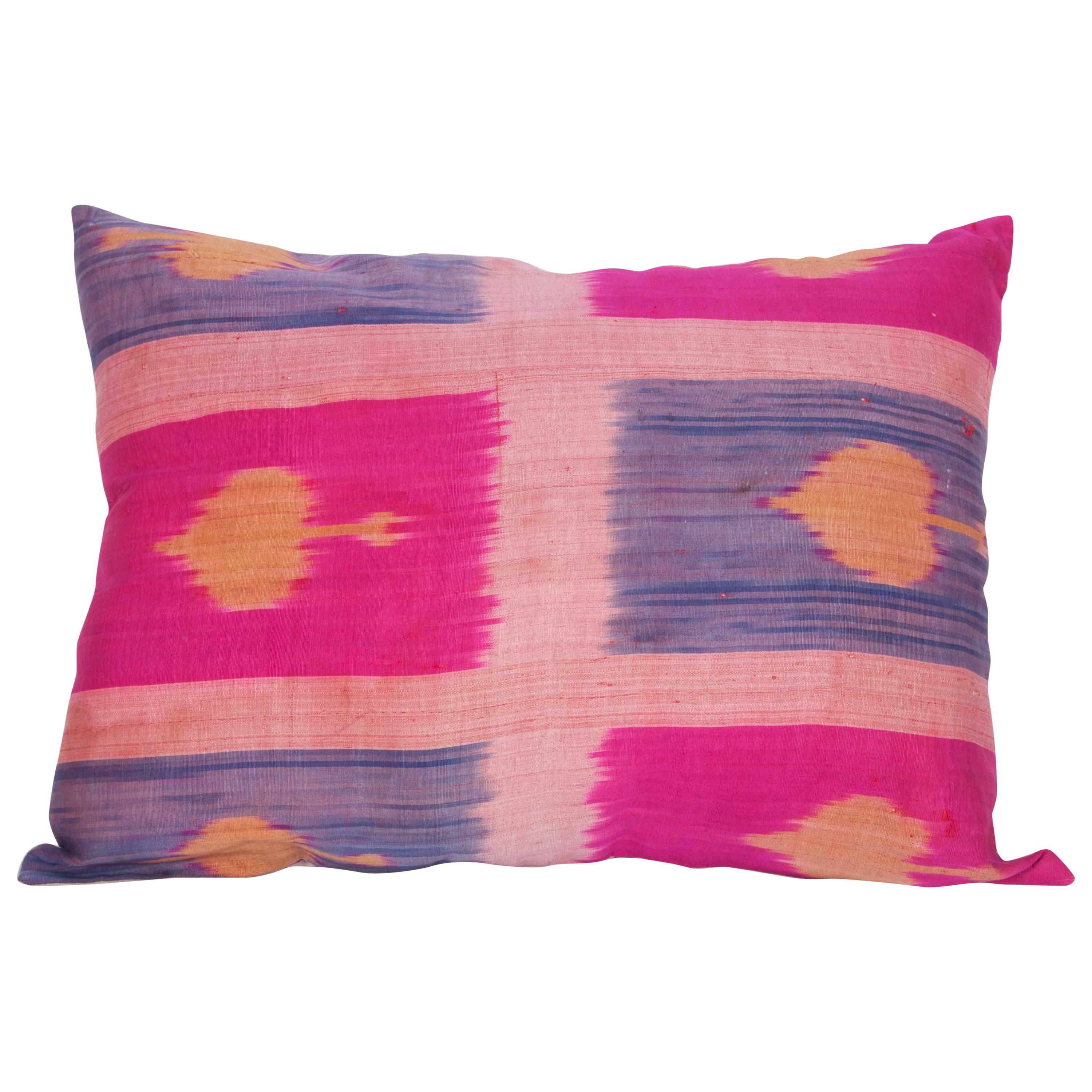 Antique Ikat Pillow Case Fashioned from an Early 20th Century Uzbek Ikat