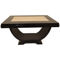 Black Lacquered Art Deco Coffee Table with Inlaid Parchment