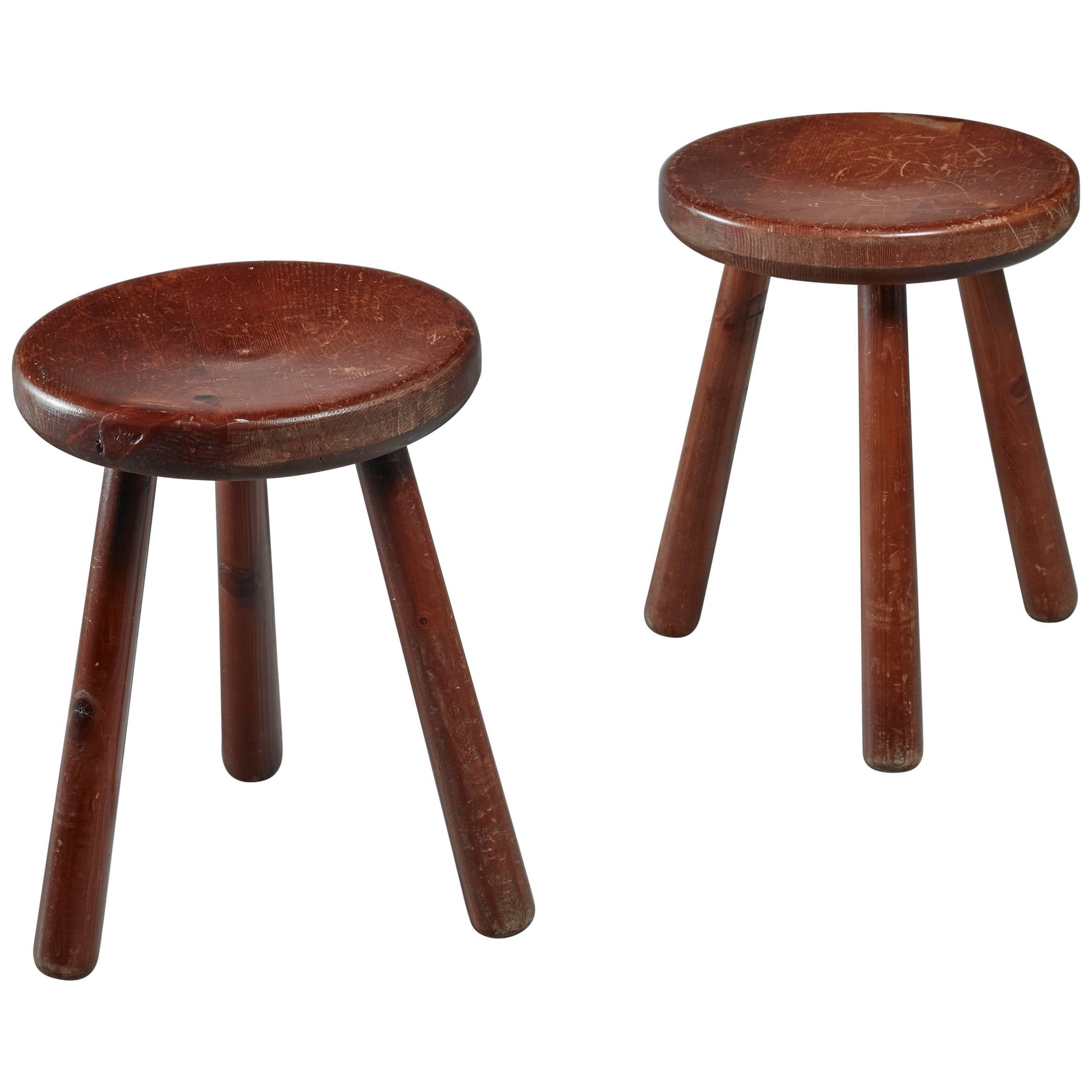 Pair of French Campagne Style Tripod Stools, 1950s For Sale