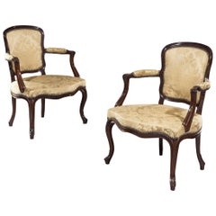 Pair of 18th Century George III Period Carved Mahogany Open Armchairs