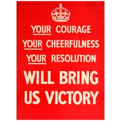 Vintage Original Iconic 1939 World War Two Poster - Your Courage Cheerfulness Resolution