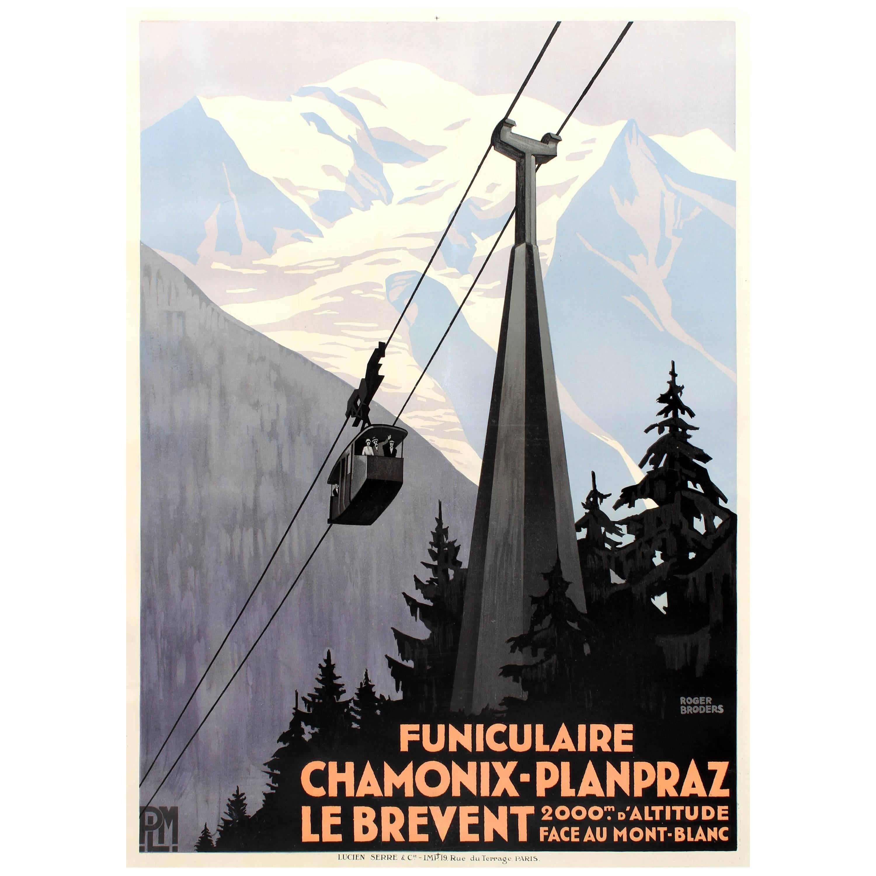 Original Art Deco PLM Poster by Broders - Chamonix Planpraz Le Brevent  Cable Car at 1stDibs