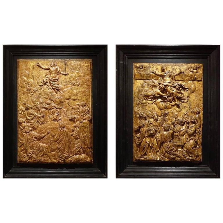 Pair of Carved Oak Gilt Panels, Flanders Late 16th Century at 1stDibs