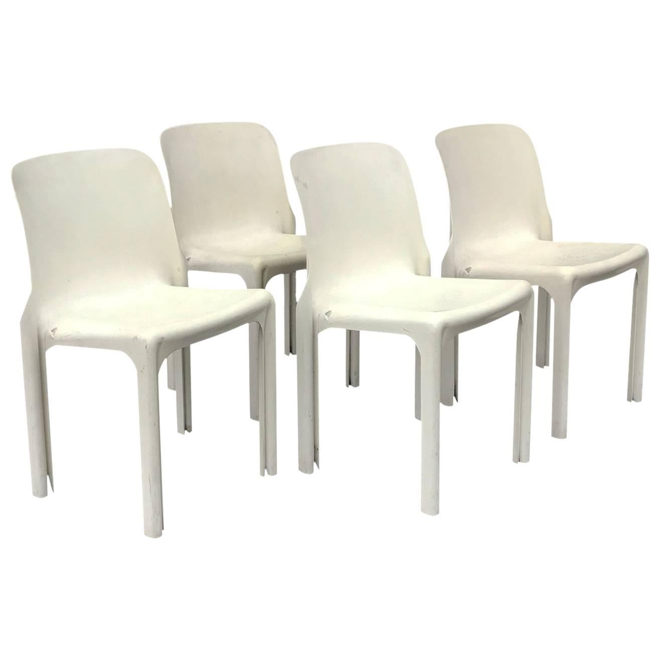 1969, Vico Magistretti for Artemide, Set of Four White Selene Chairs
