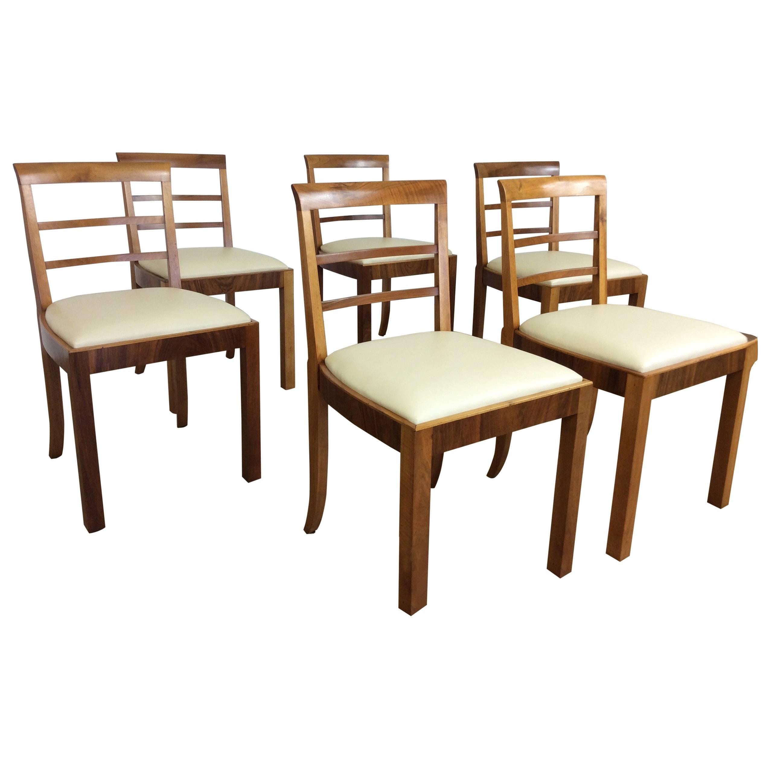 Set of Six Art Deco Dining Chairs, Newly Upholstered