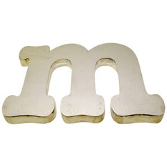 1970s Very Large Vintage Steel Cursive Letter M