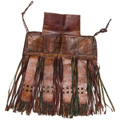 Vintage Leather Bag with Long Fringes with Hand-Painted Symbols