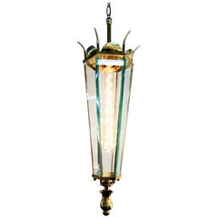 Vintage Italian 1940s Brass and Glass Lantern