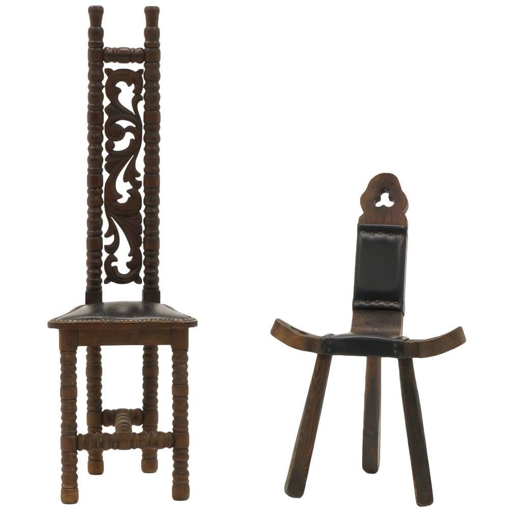 Pair of Moroccan / African Teak Accent Chairs, Unusual Sculptural Design