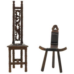 Pair of Moroccan / African Teak Accent Chairs, Unusual Sculptural Design