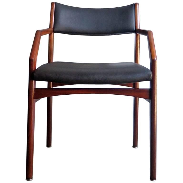 Midcentury Armchair with Black Faux Leather Upholstery For Sale