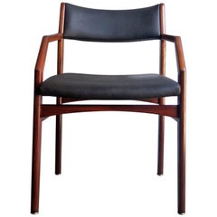 Midcentury Armchair with Black Faux Leather Upholstery