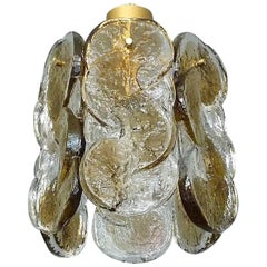 Kalmar Flush Mount Light Citrus Amber Clear Swirl Murano Glass Brass 1960 Signed