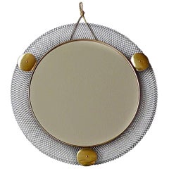 Round Black Midcentury Wall Mirror Brass Stretched Metal 1955 Mategot Biny Style