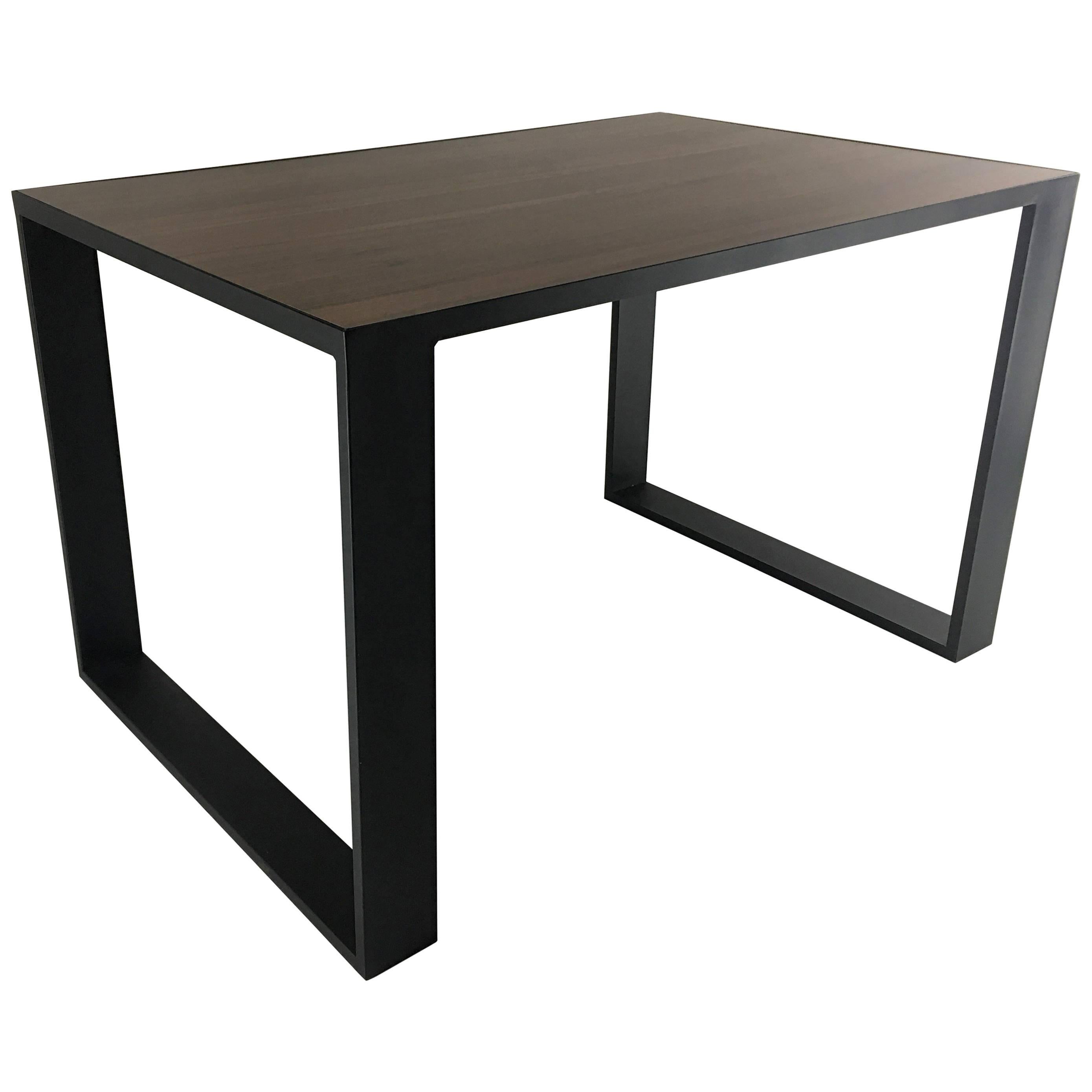 Rectangular Iron Cube Table with Embedded Wood Top, Dinner or Desk Table For Sale