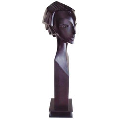 English Art Deco Revival Black Mannequin Head on Steel Base by Lindsey B