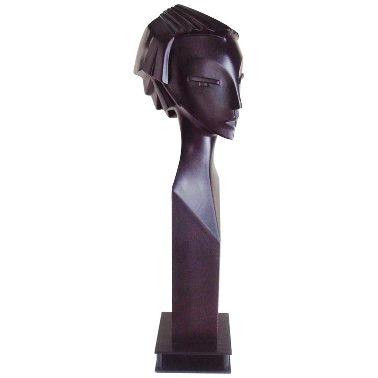English Art Deco Revival Black Mannequin Head on Steel Base by Lindsey B at 1stDibs