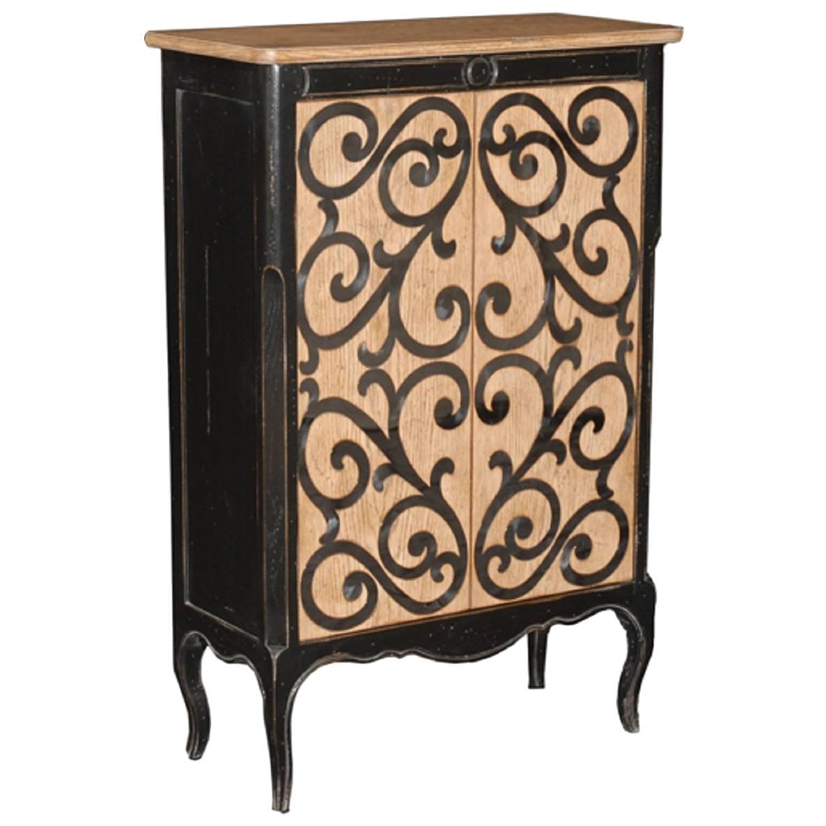 Bar Cabinet with 2 Doors Featuring Inlaid Metal Accent - FREE LOCAL DELIVERY For Sale