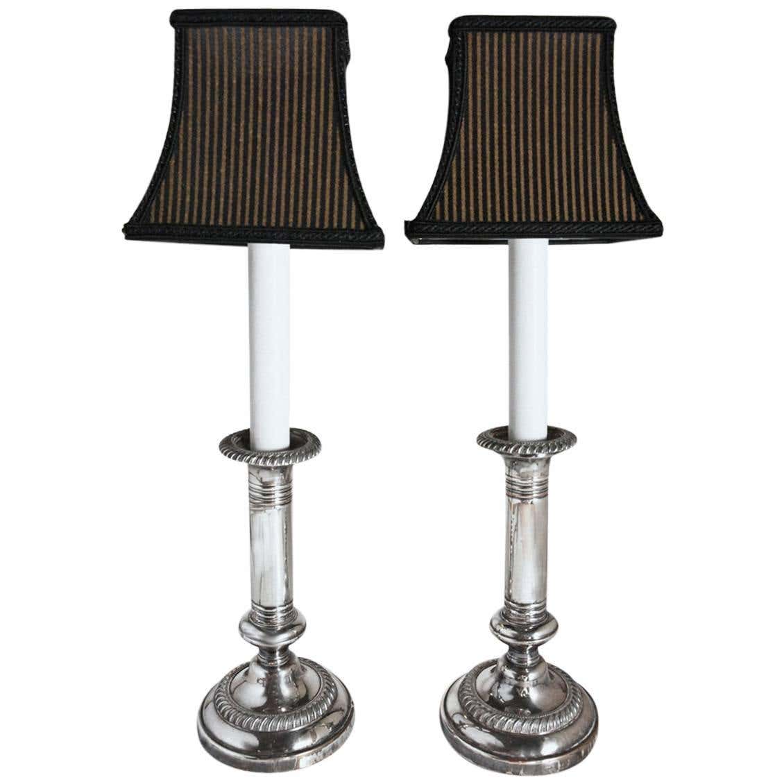 Pair of Antique Silver Plated Electrified Candlesticks Lamps with ...