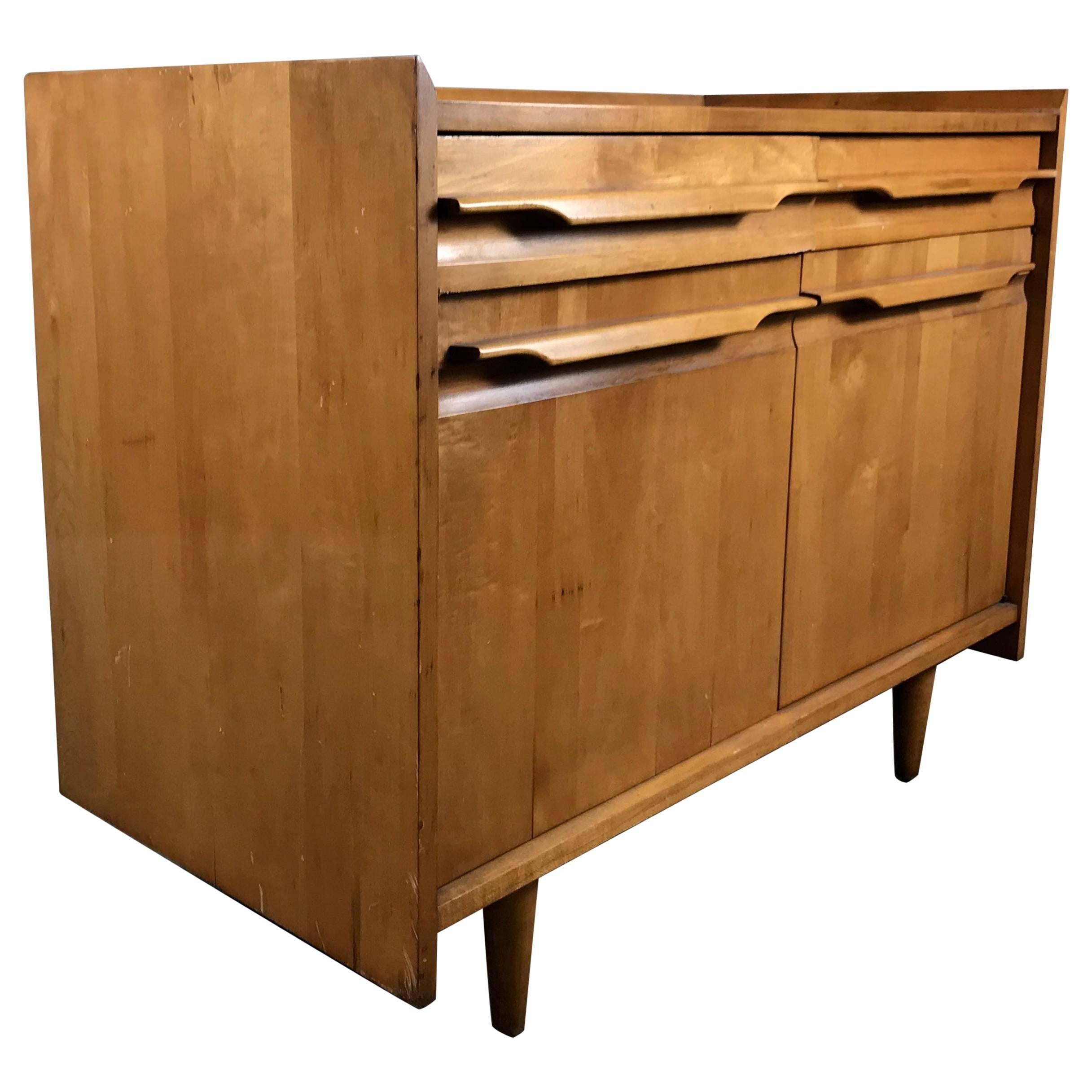 Handsome Modernist Blond Birch Wood  Two Door.Two Drawer Cabinet, Crawfo