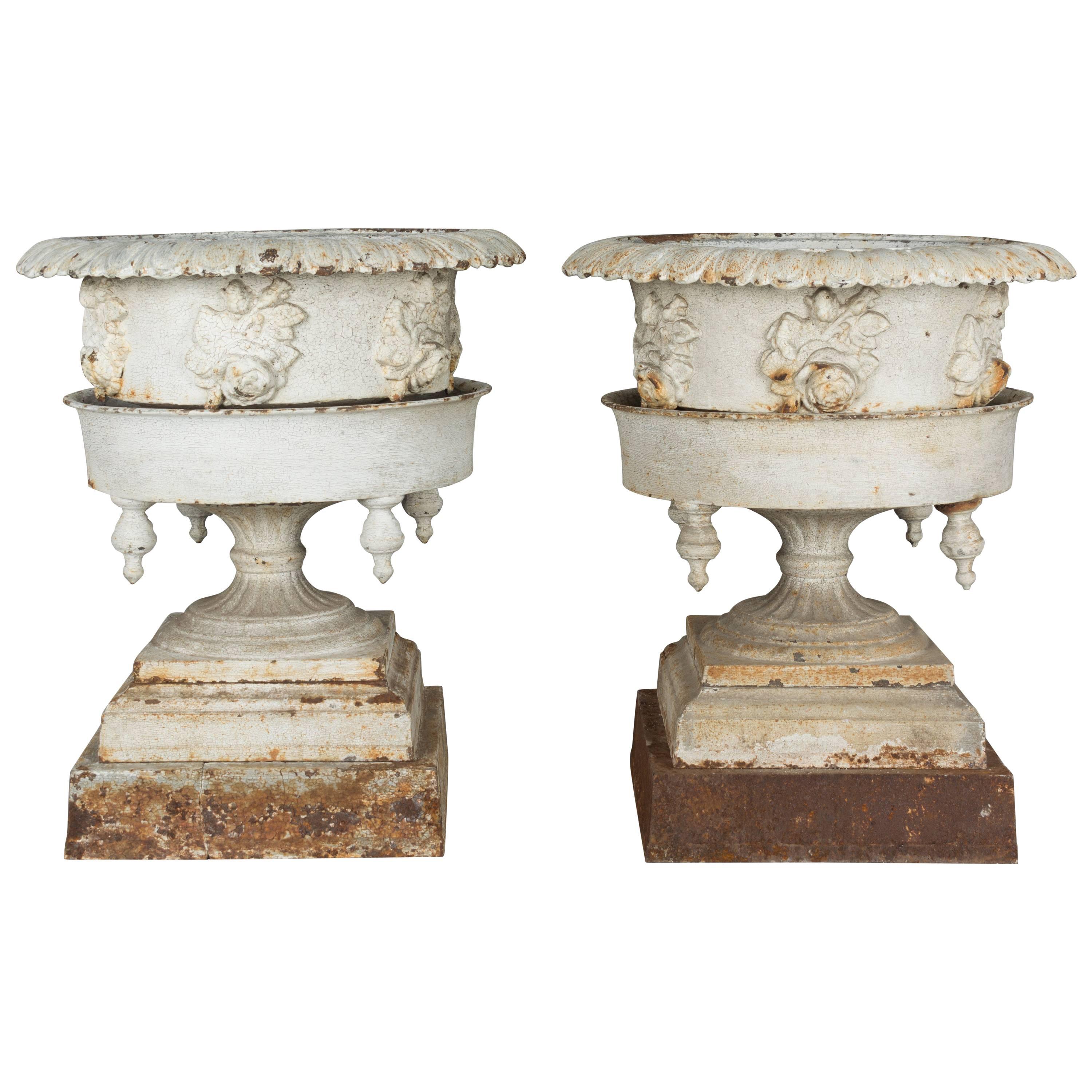 Pair of  American Garden Cast Iron Urns or Planters