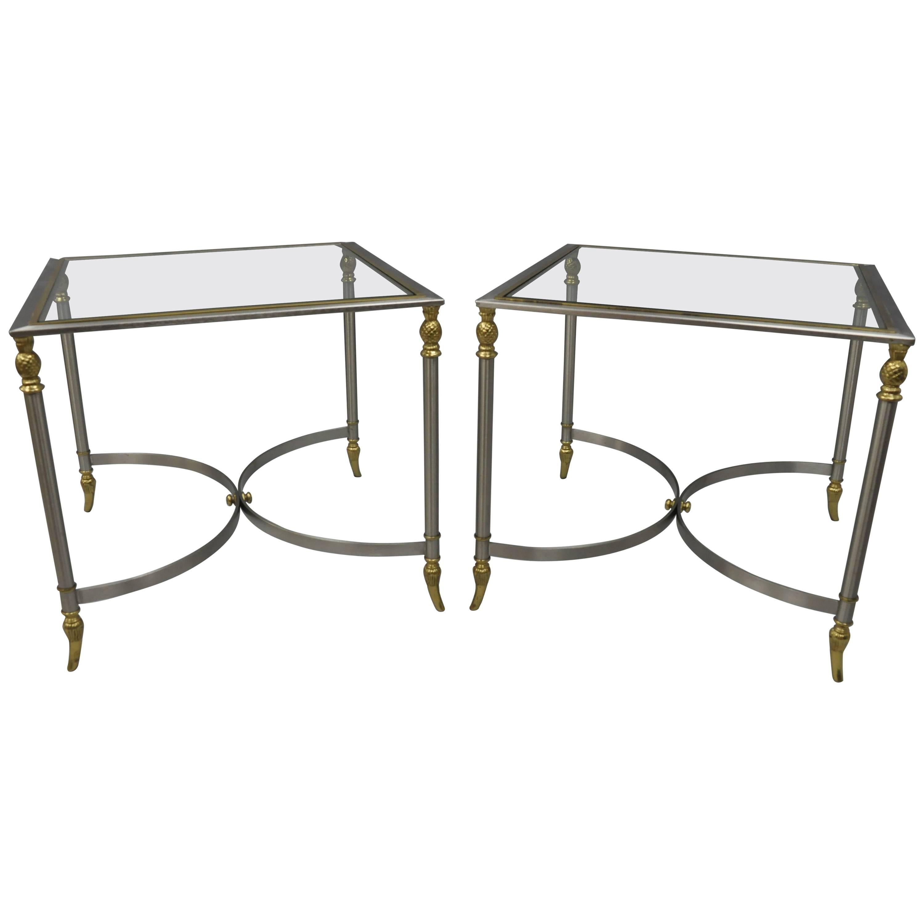 Pair Directoire Maison Jansen Style Italian Steel & Brass Pineapple Side Table