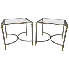 Pair Directoire Maison Jansen Style Italian Steel & Brass Pineapple Side Table
