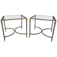 Pair Directoire Maison Jansen Style Italian Steel & Brass Pineapple Side Table