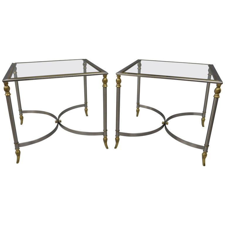 Pair Directoire Maison Jansen Style Italian Steel And Brass Pineapple Side Table For Sale At 1stdibs